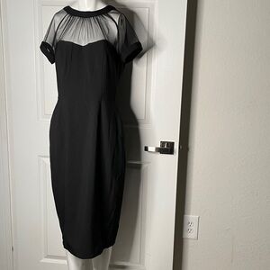 Maggy London Black Short Sleeve Midi Dress with Sheer Accents